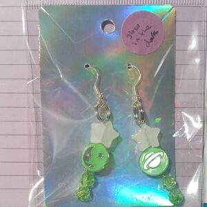 Green Star Dangle Earrings
